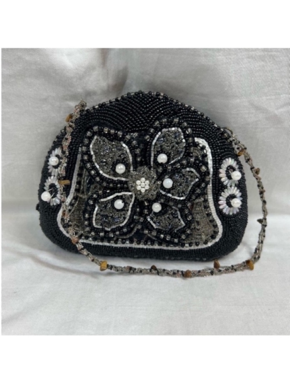 Vintage mixed media floral beaded tapestry clutch purse
